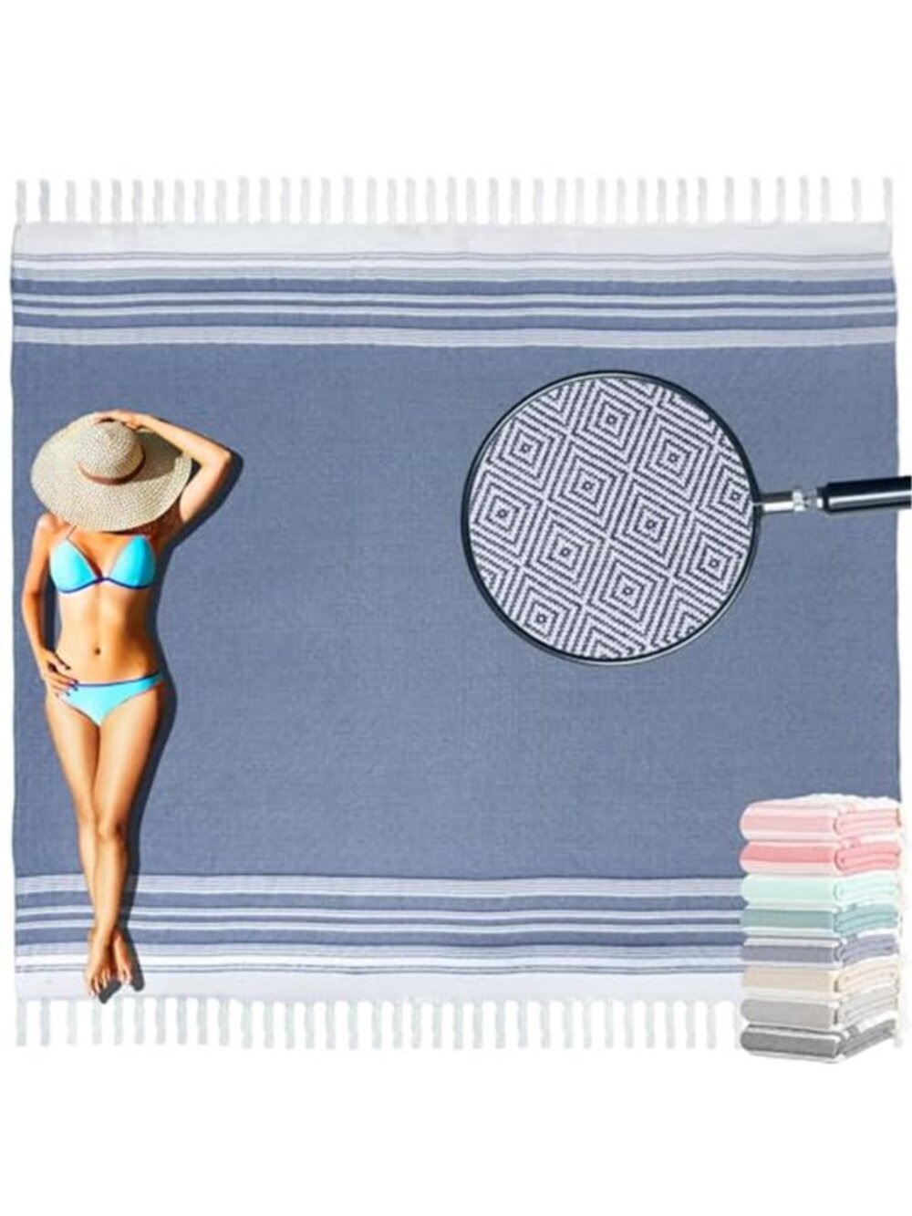 Oversized Turkish Beach Towel Blanket Sand Free Quick Dry Cotton 82 X 88 Blue